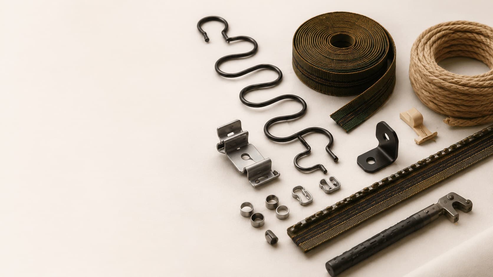 Upholstery components — springs, webbing, cord and hardware